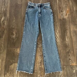 ZARA Straight Leg High Rise Raw Hem Denim Jeans Size 6